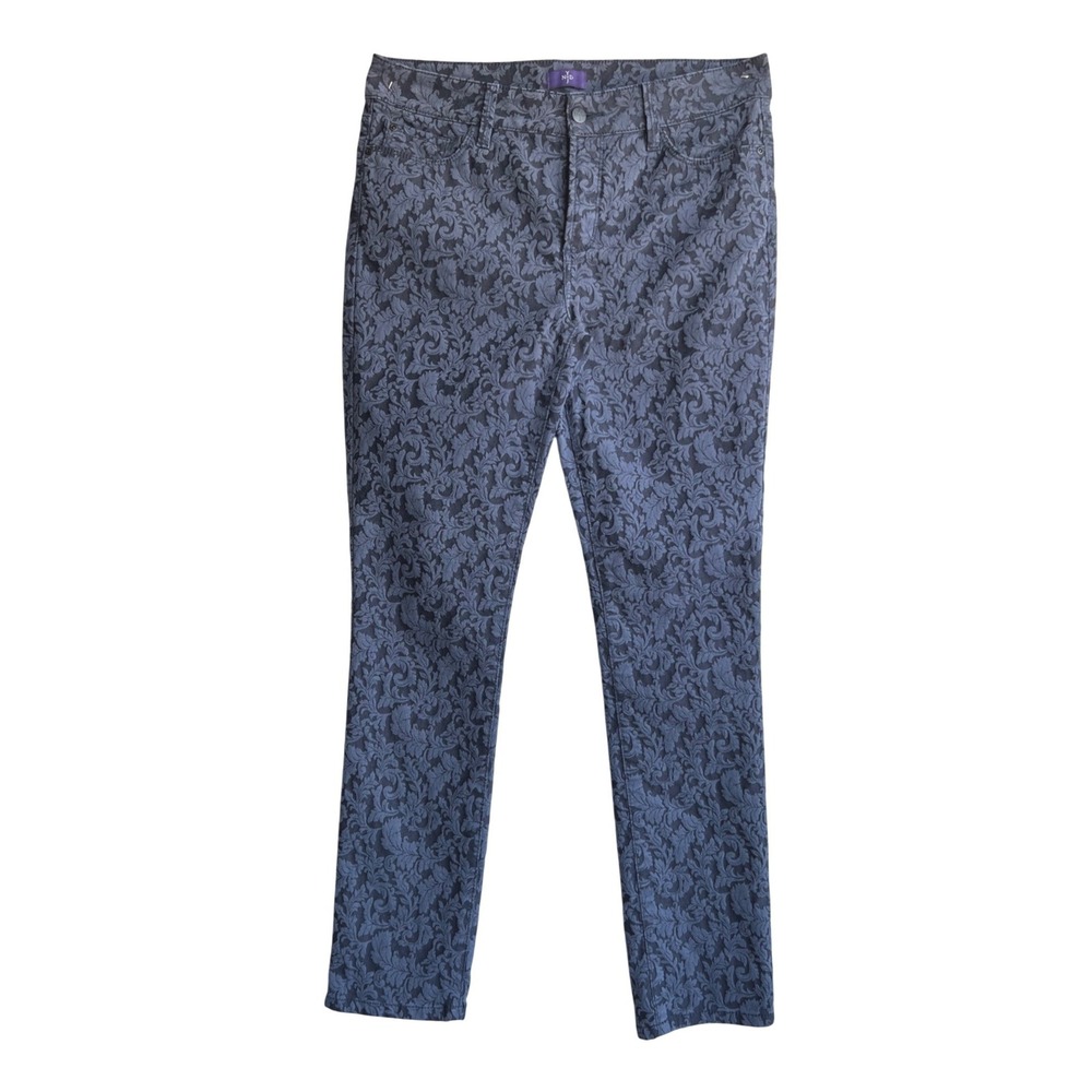 NYDJ Womens Navy Blue Damask Floral Skinny Legging Pants Lift Tuck Size 10